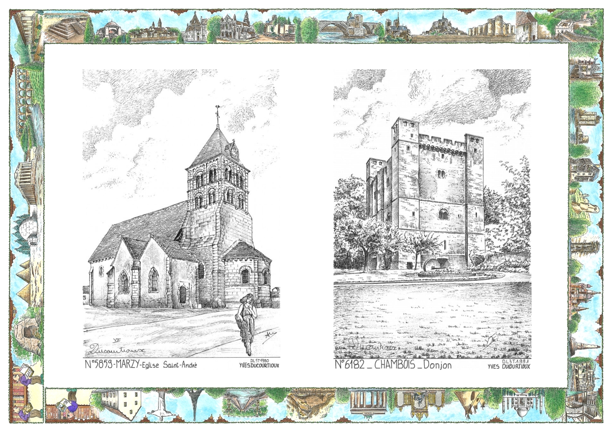 MONOCARTE N 58059-61082 - MARZY - �glise st andr� / CHAMBOIS - donjon