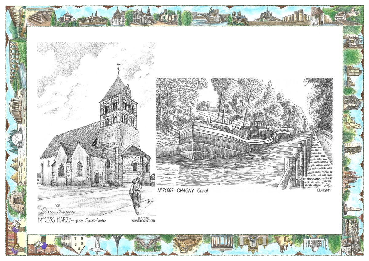 MONOCARTE N 58059-71597 - MARZY - �glise st andr� / CHAGNY - canal