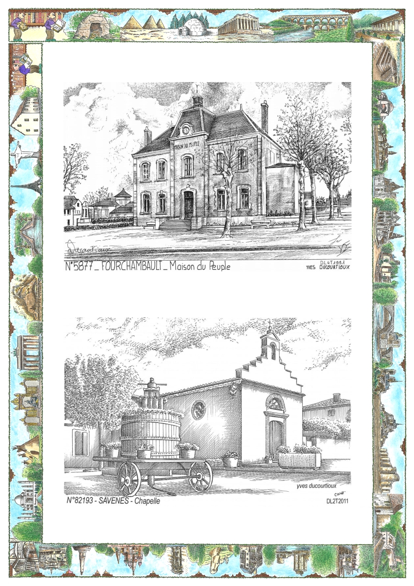 MONOCARTE N 58077-82193 - FOURCHAMBAULT - maison du peuple (mairie) / SAVENES - chapelle