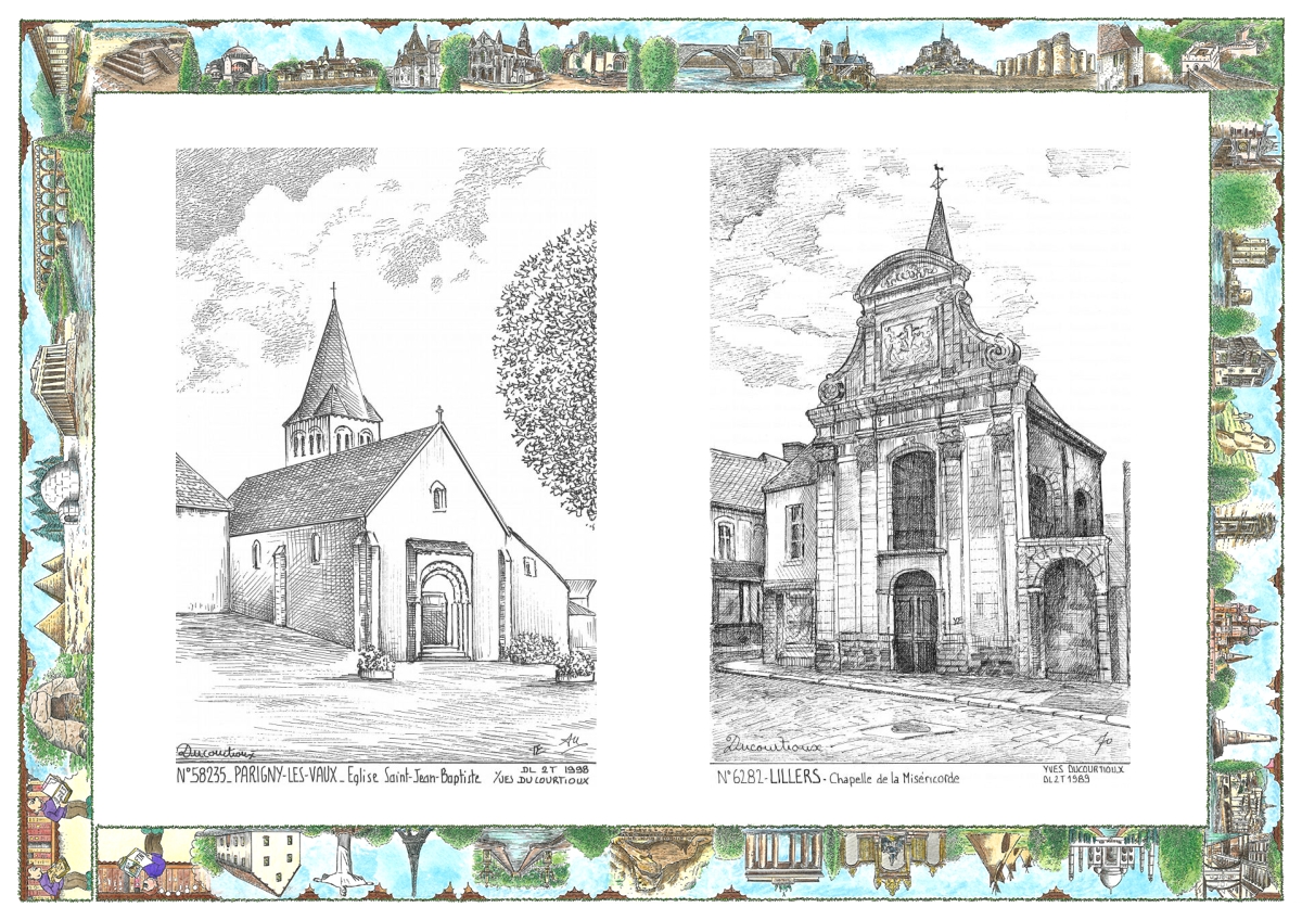 MONOCARTE N 58235-62082 - PARIGNY LES VAUX - �glise st jean baptiste / LILLERS - chapelle de la mis�ricorde