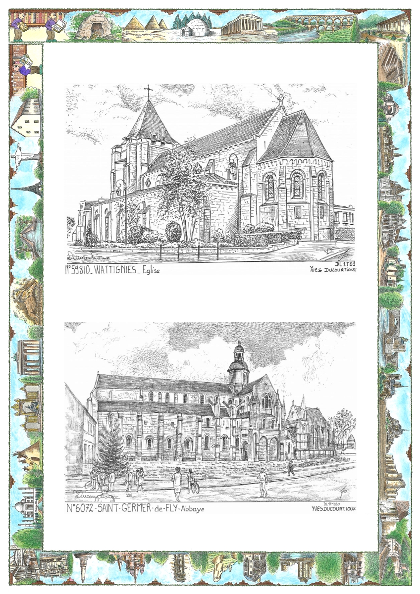 MONOCARTE N 59810-60072 - WATTIGNIES - �glise / ST GERMER DE FLY - abbaye