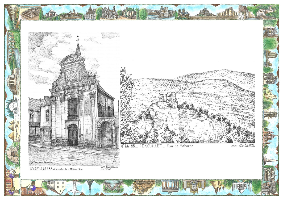 MONOCARTE N 62082-66188 - LILLERS - chapelle de la mis�ricorde / FENOUILLET - tour de sabarda