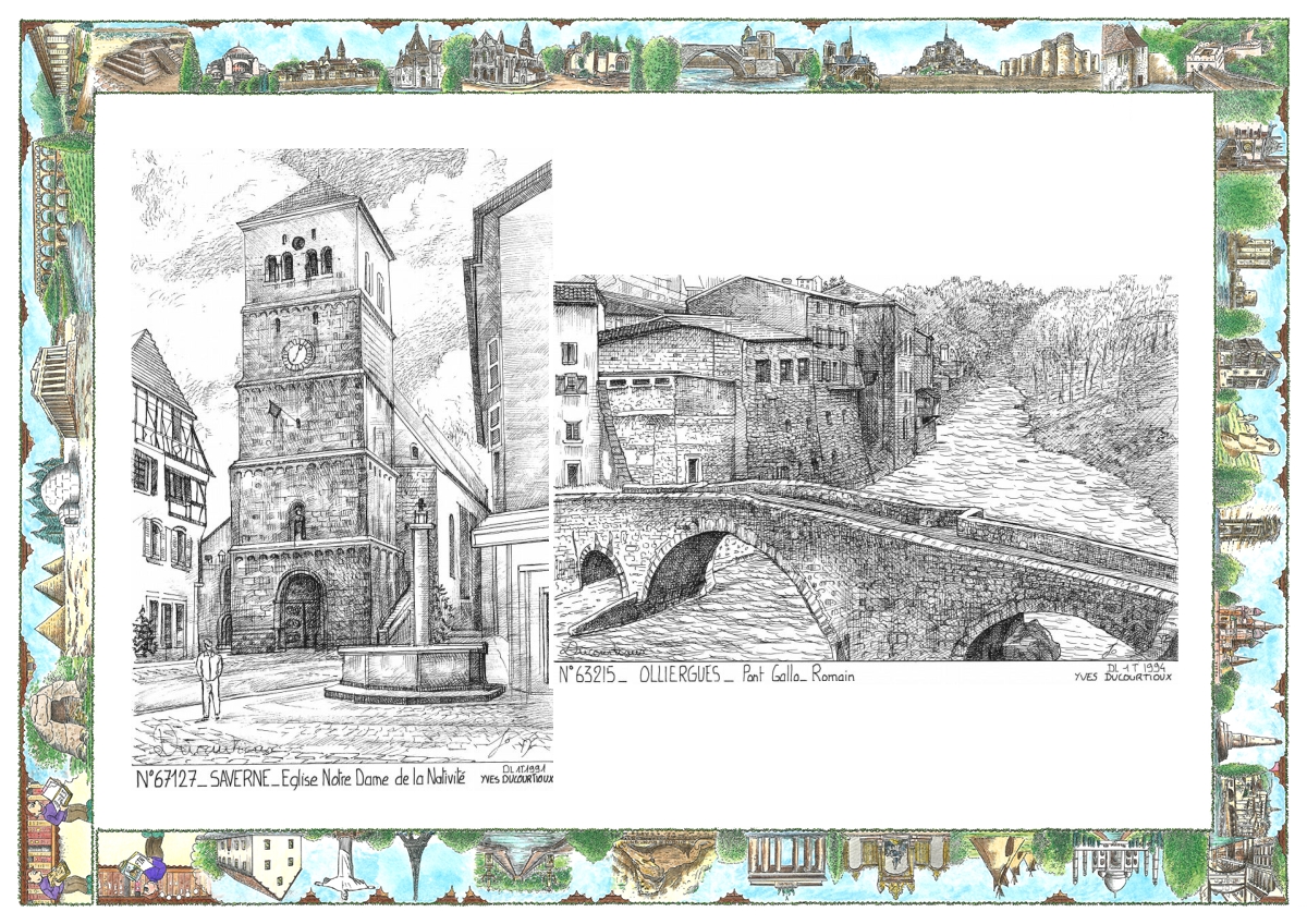 MONOCARTE N 63215-67127 - OLLIERGUES - pont gallo romain / SAVERNE - �glise notre dame de la nativi