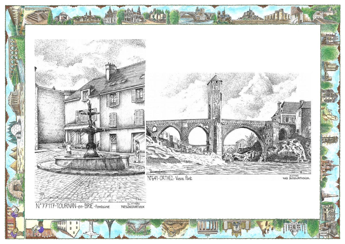 MONOCARTE N 64001-77117 - ORTHEZ - vieux pont / TOURNAN EN BRIE - fontaine