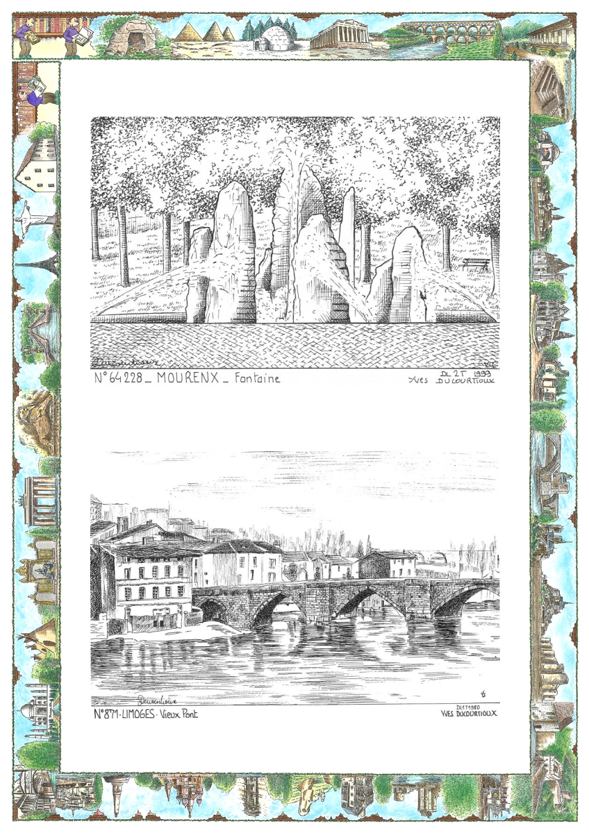MONOCARTE N 64228-87001 - MOURENX - fontaine / LIMOGES - vieux pont