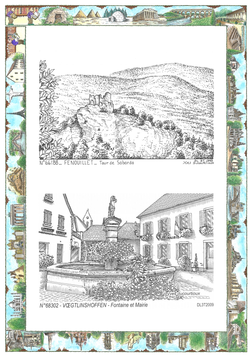 MONOCARTE N 66188-68302 - FENOUILLET - tour de sabarda / VOEGTLINSHOFFEN - fontaine et mairie