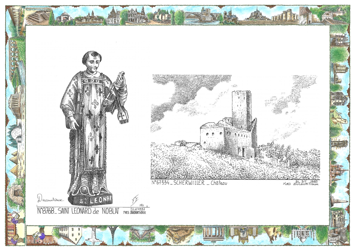 MONOCARTE N 67334-87068 - SCHERWILLER - ch�teau / ST LEONARD DE NOBLAT - statue de st l�onard
