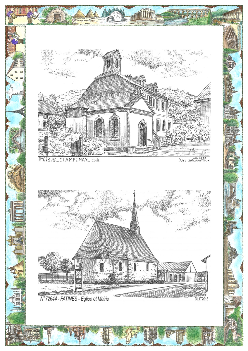 MONOCARTE N 67378-72644 - CHAMPENAY - �cole / FATINES - �glise et mairie