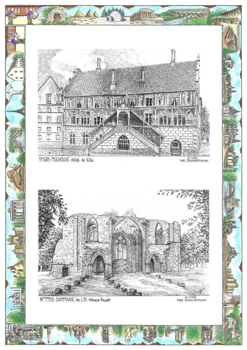 MONOCARTE N 68005-77059 - MULHOUSE - h�tel de ville / DAMMARIE LES LYS - abbaye royale