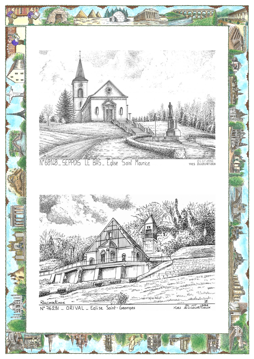 MONOCARTE N 68148-76291 - SEPPOIS LE BAS - �glise st maurice / ORIVAL - �glise st georges