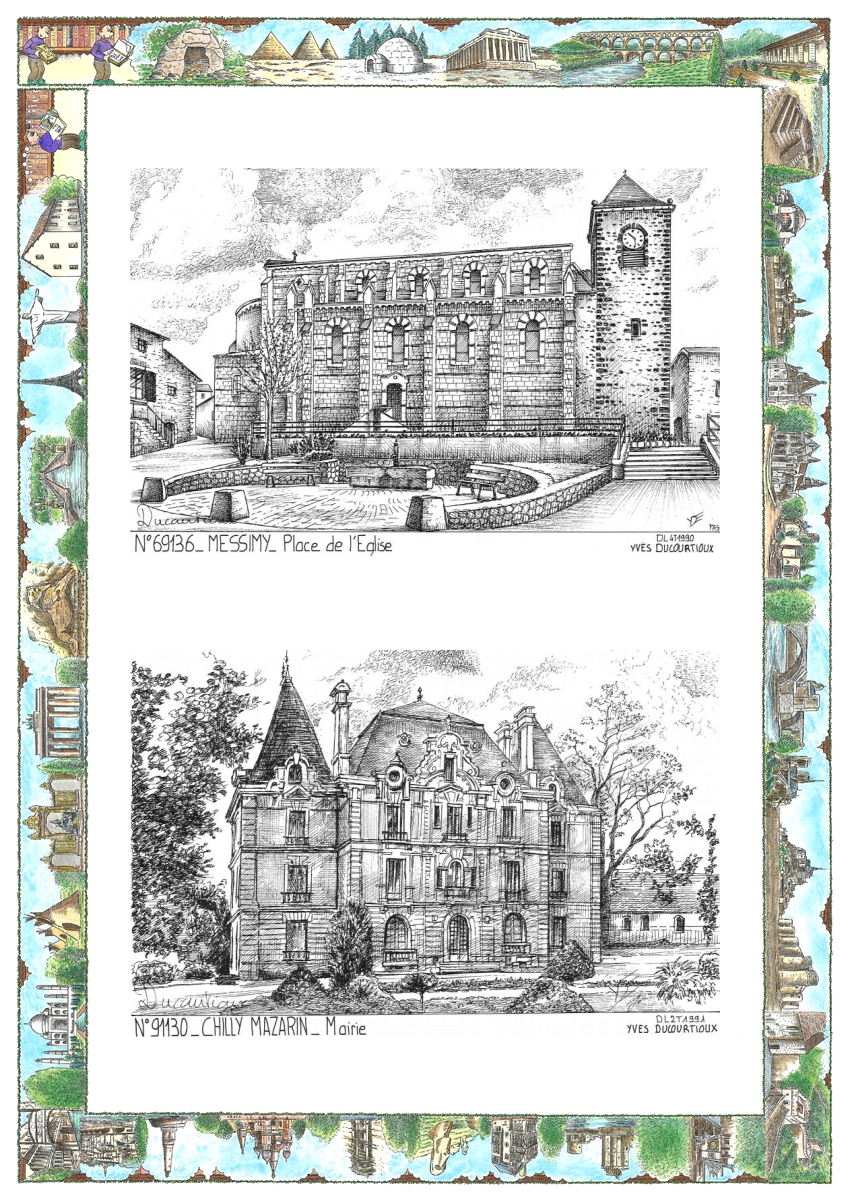 MONOCARTE N 69136-91130 - MESSIMY - place de l �glise / CHILLY MAZARIN - ancienne mairie