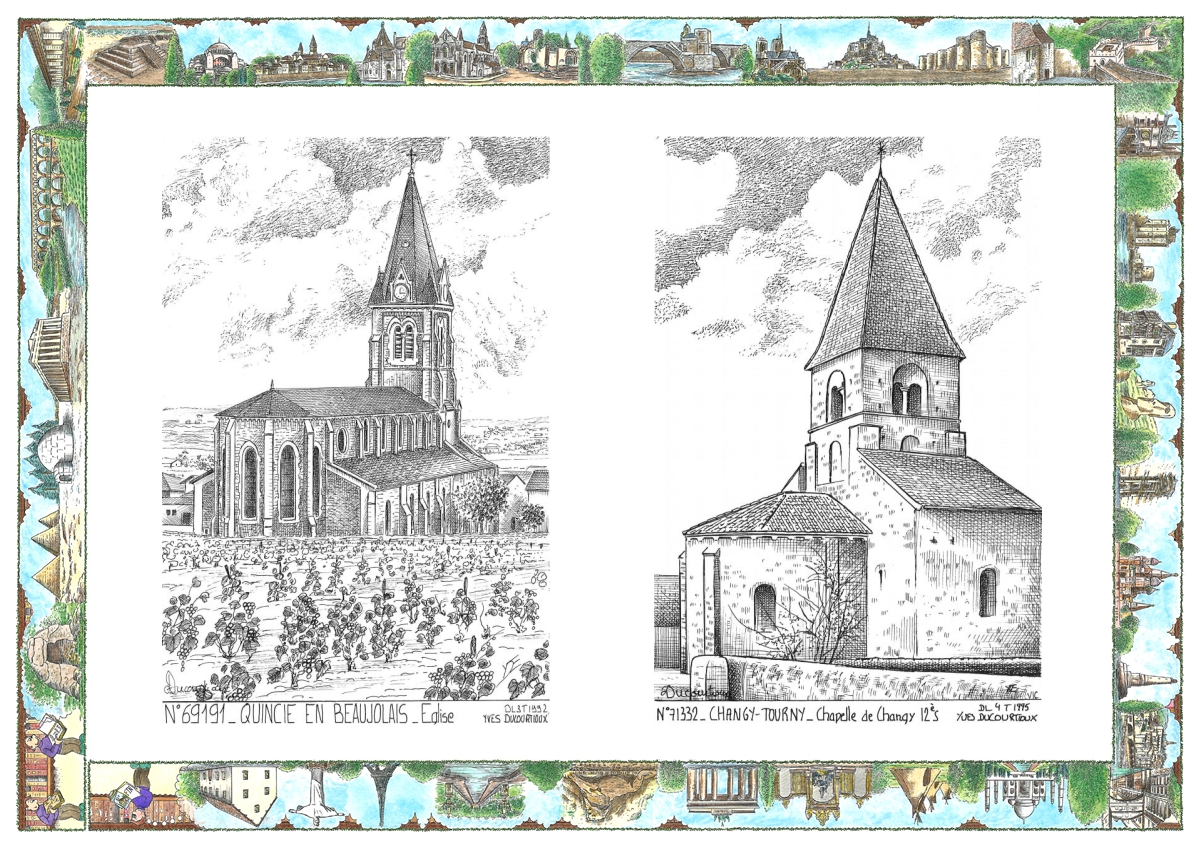 MONOCARTE N 69191-71332 - QUINCIE EN BEAUJOLAIS - �glise / CHANGY TOURNY - chapelle de changy 12� s