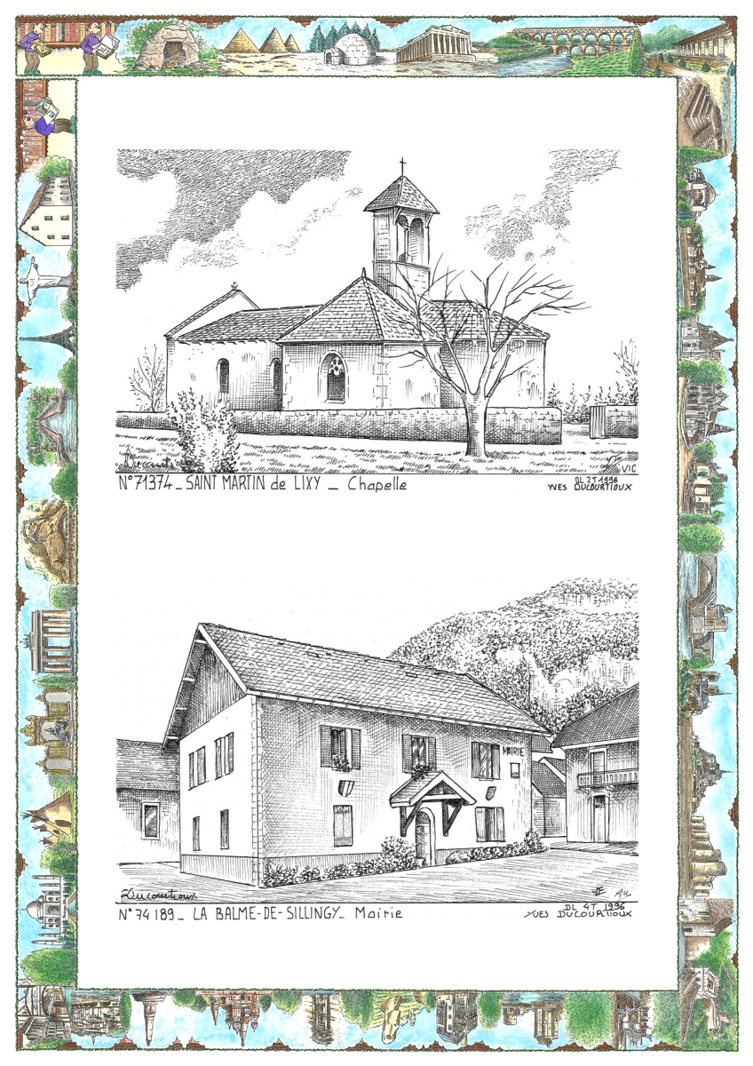 MONOCARTE N 71374-74189 - ST MARTIN DE LIXY - chapelle / LA BALME DE SILLINGY - mairie