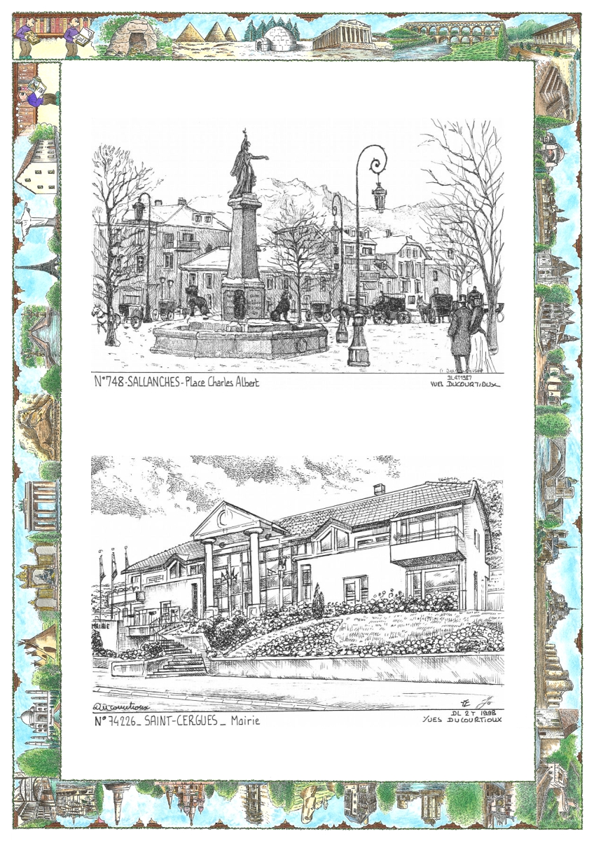 MONOCARTE N 74008-74226 - SALLANCHES - place charles albert / ST CERGUES - mairie