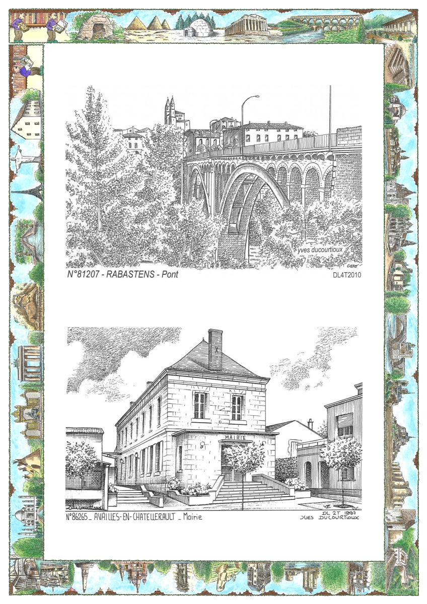 MONOCARTE N 81207-86265 - RABASTENS - pont / AVAILLES EN CHATELLERAULT - mairie