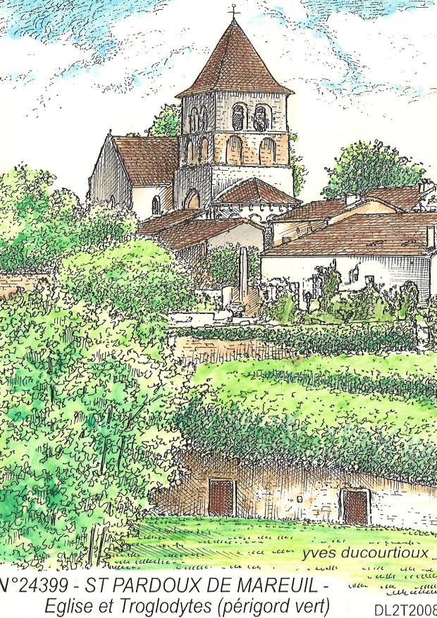 N 24399 - ST PARDOUX DE MAREUIL - église et troglodytes (p vert)