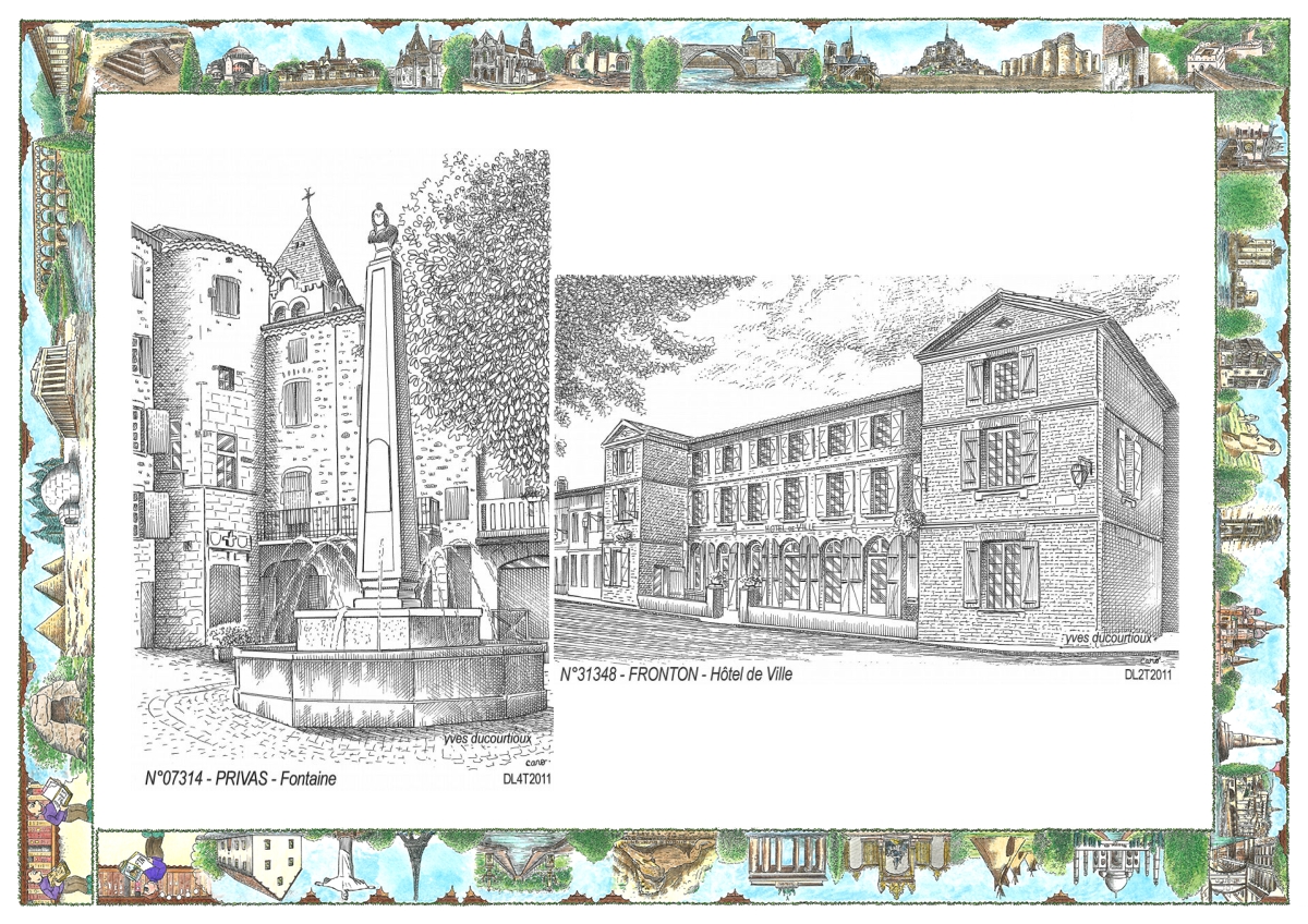 MONOCARTE N 07314-31348 - PRIVAS - fontaine / FRONTON - hôtel de ville