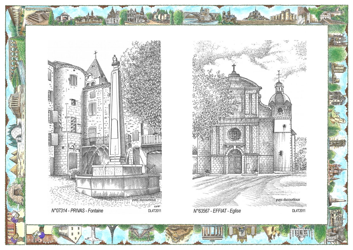 MONOCARTE N 07314-63567 - PRIVAS - fontaine / EFFIAT - église