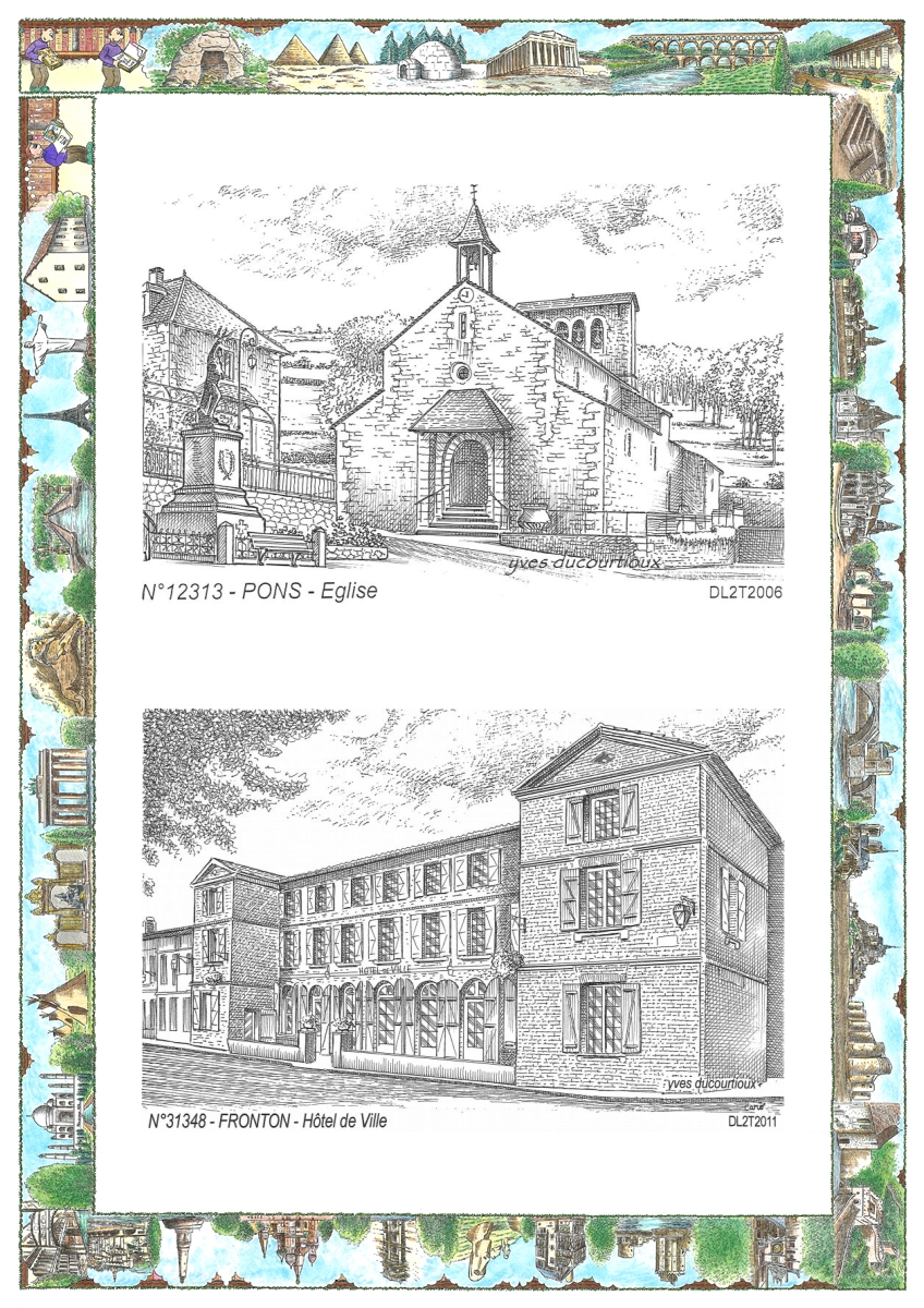 MONOCARTE N 12313-31348 - ST HIPPOLYTE - église de pons / FRONTON - hôtel de ville