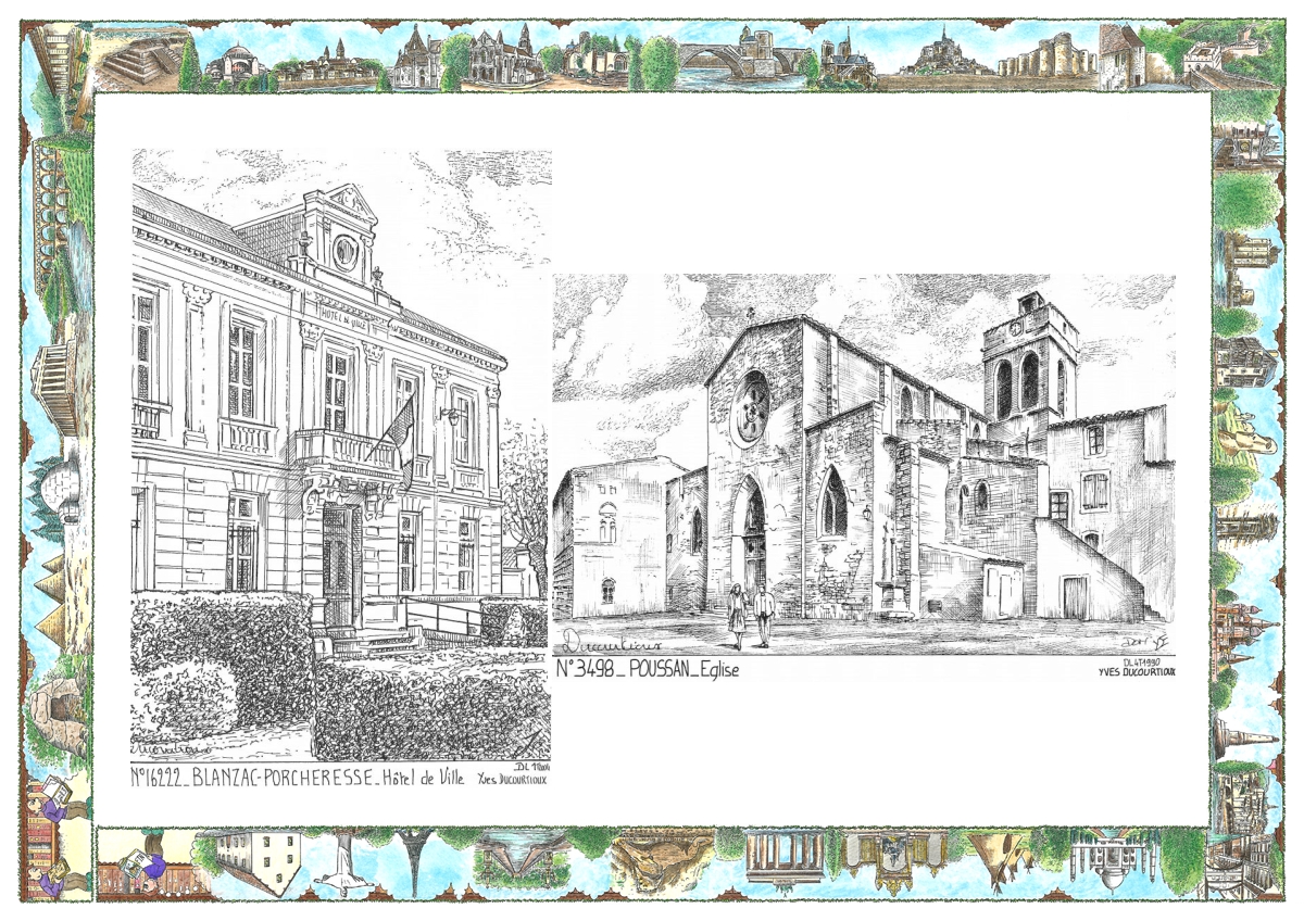 MONOCARTE N 16222-34098 - BLANZAC PORCHERESSE - hôtel de ville / POUSSAN - église