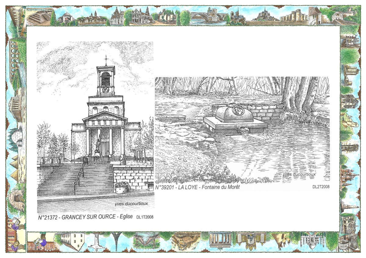 MONOCARTE N 21372-39201 - GRANCEY SUR OURCE - église / LA LOYE - fontaine du moret