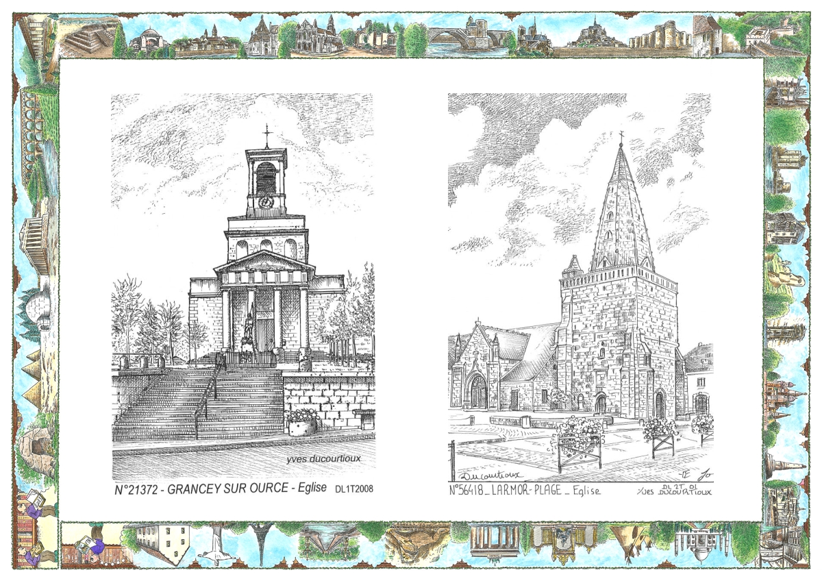 MONOCARTE N 21372-56418 - GRANCEY SUR OURCE - église / LARMOR PLAGE - église