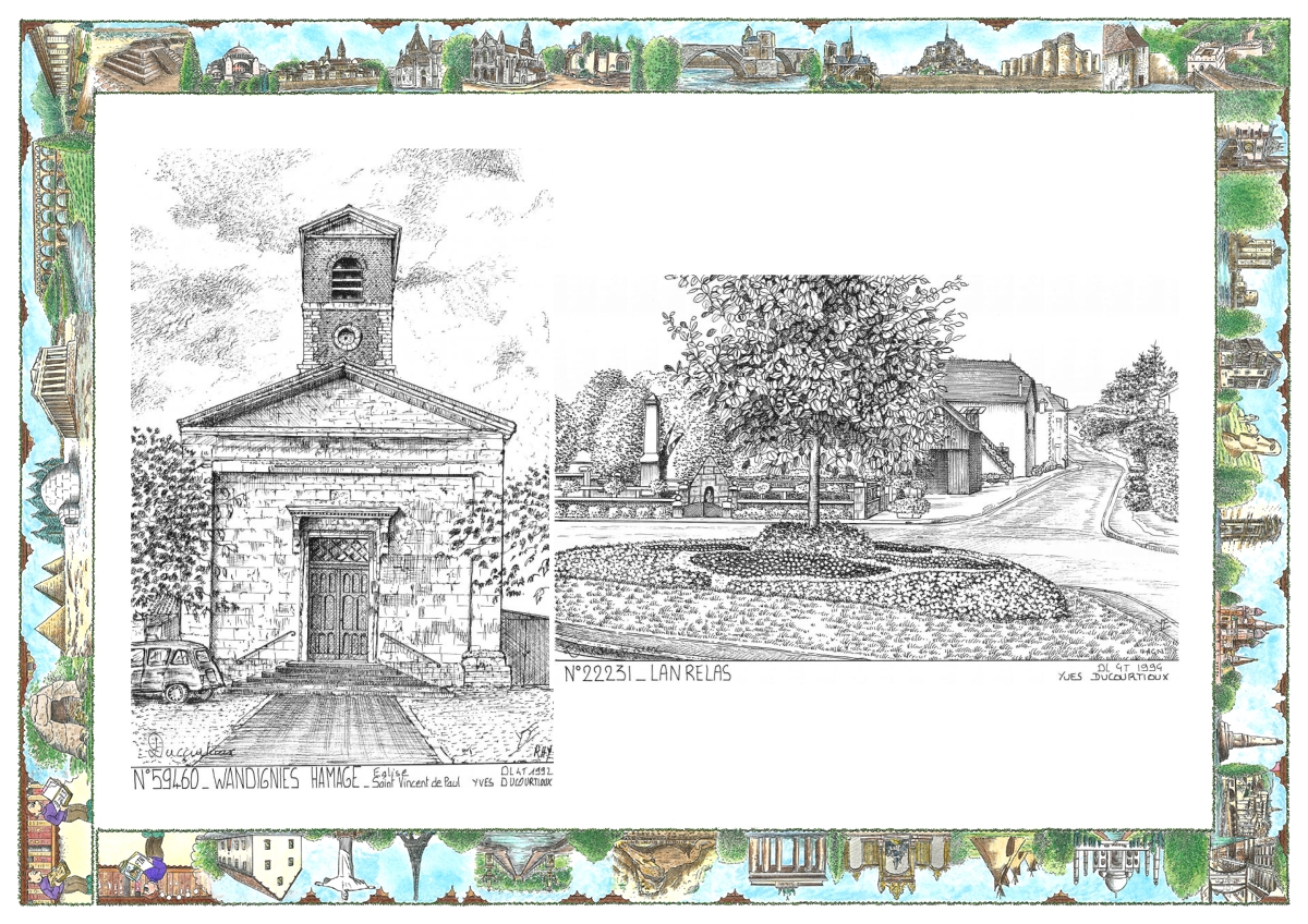 MONOCARTE N 22231-59460 - LANRELAS - vue / WANDIGNIES HAMAGE - église st vincent de paul