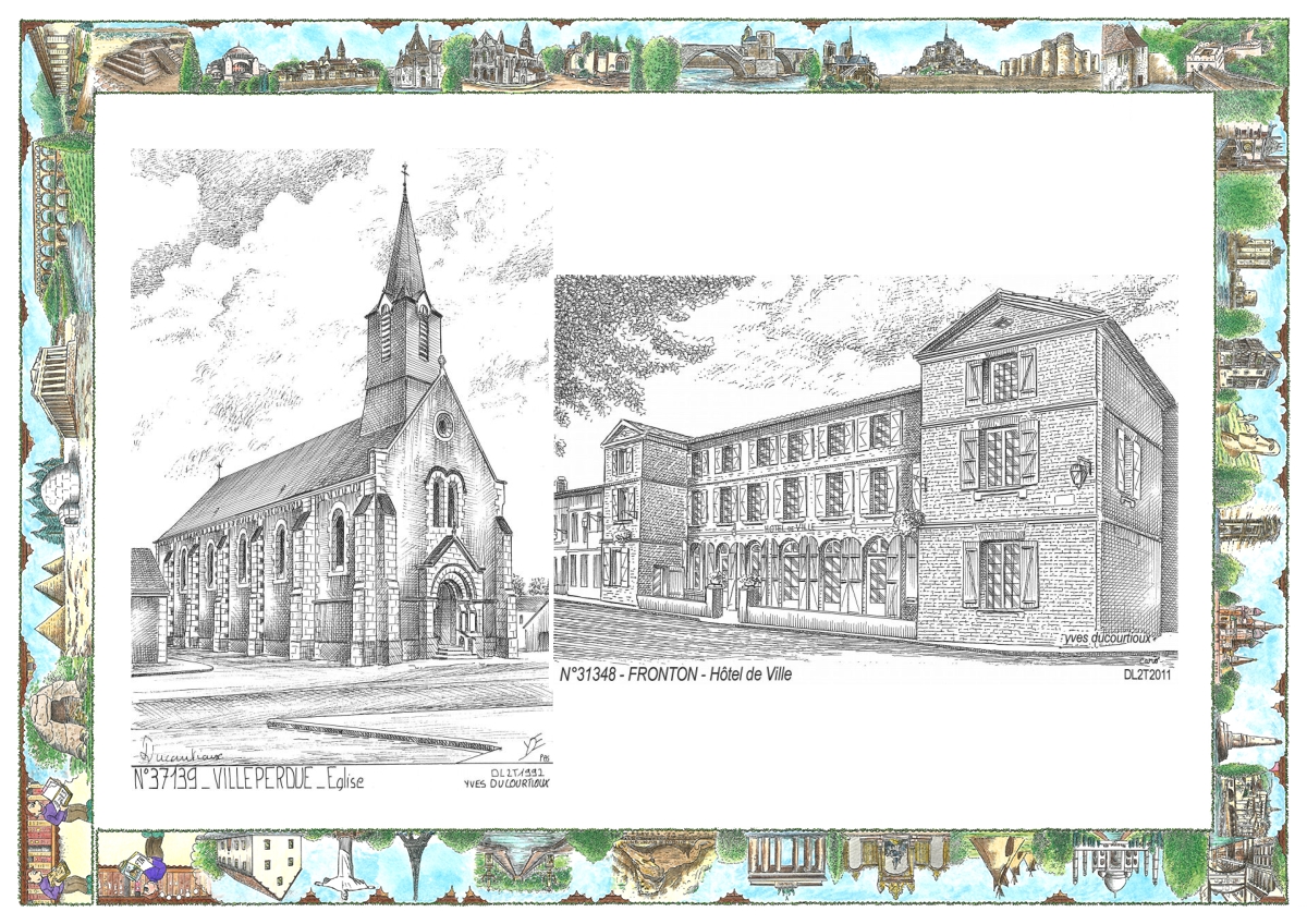 MONOCARTE N 31348-37139 - FRONTON - hôtel de ville / VILLEPERDUE - église
