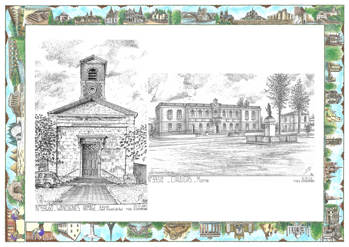MONOCARTE N 33512-59460 - ETAULIERS - mairie / WANDIGNIES HAMAGE - église st vincent de paul