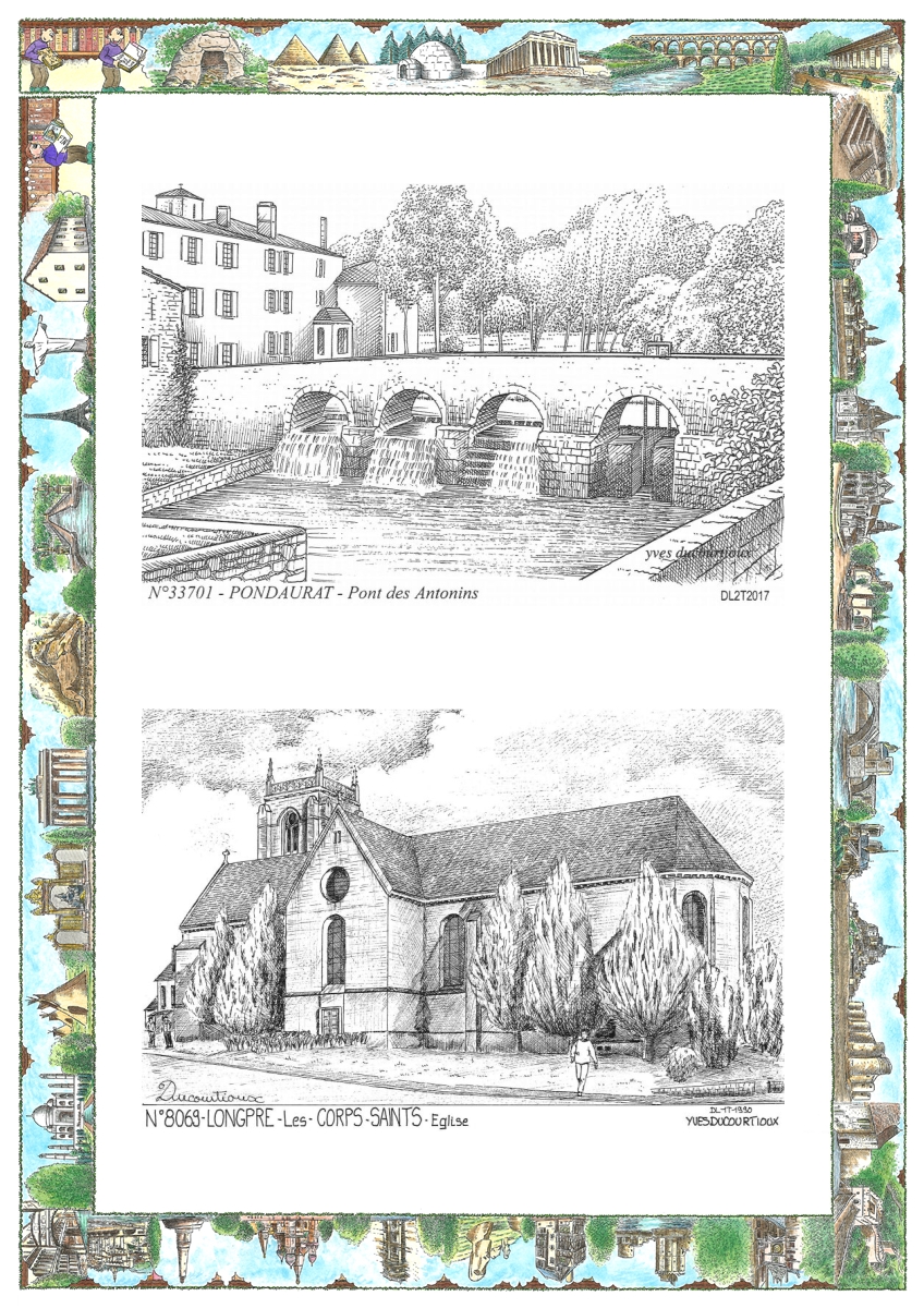 MONOCARTE N 33701-80069 - PONDAURAT - pont des antonins / LONGPRE LES CORPS SAINTS - église