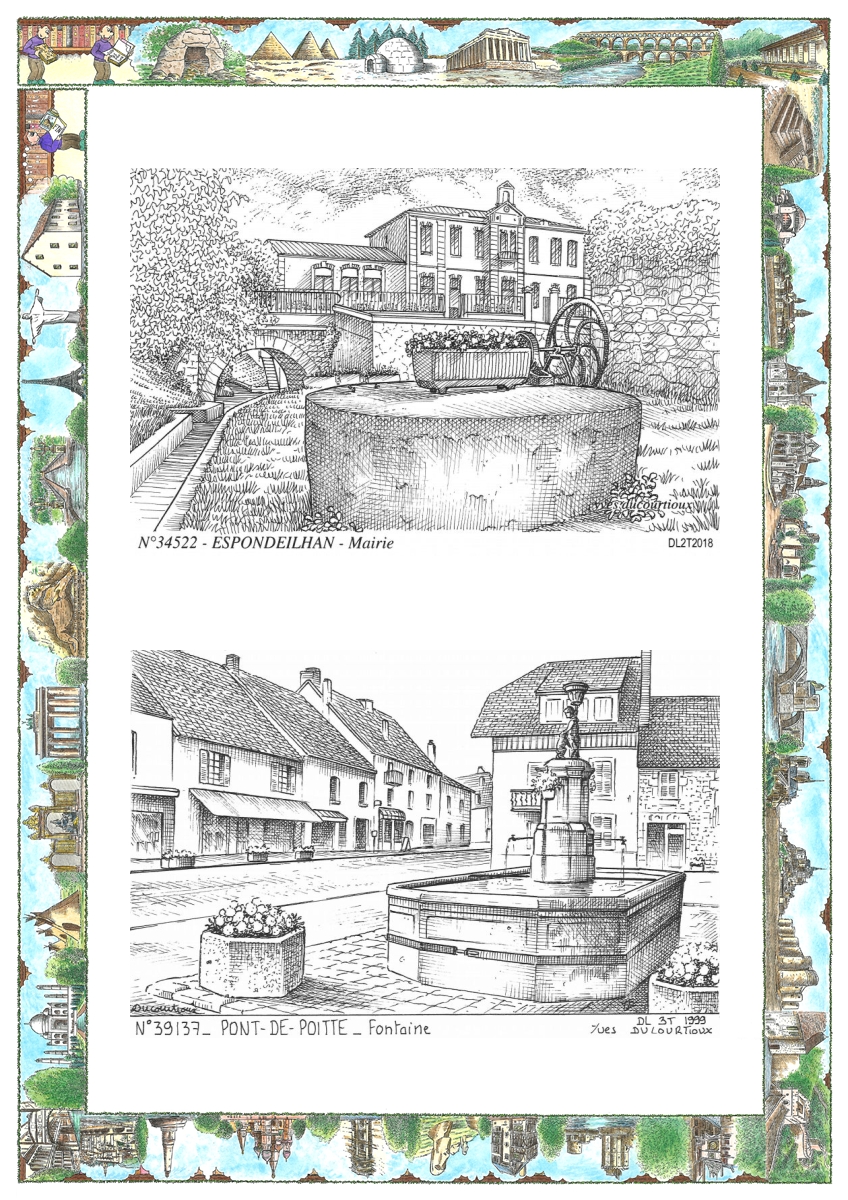 MONOCARTE N 34522-39137 - ESPONDEILHAN - mairie / PONT DE POITTE - fontaine