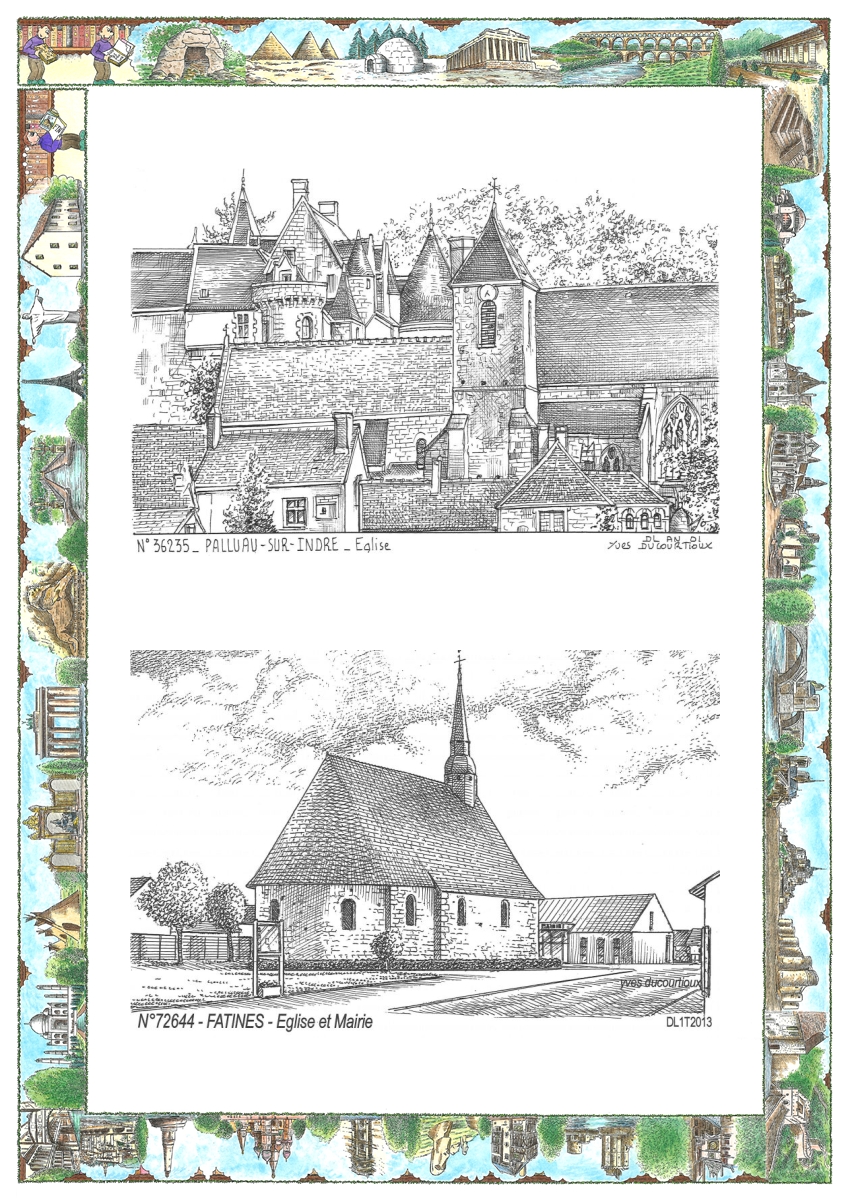 MONOCARTE N 36235-72644 - PALLUAU SUR INDRE - église / FATINES - église et mairie