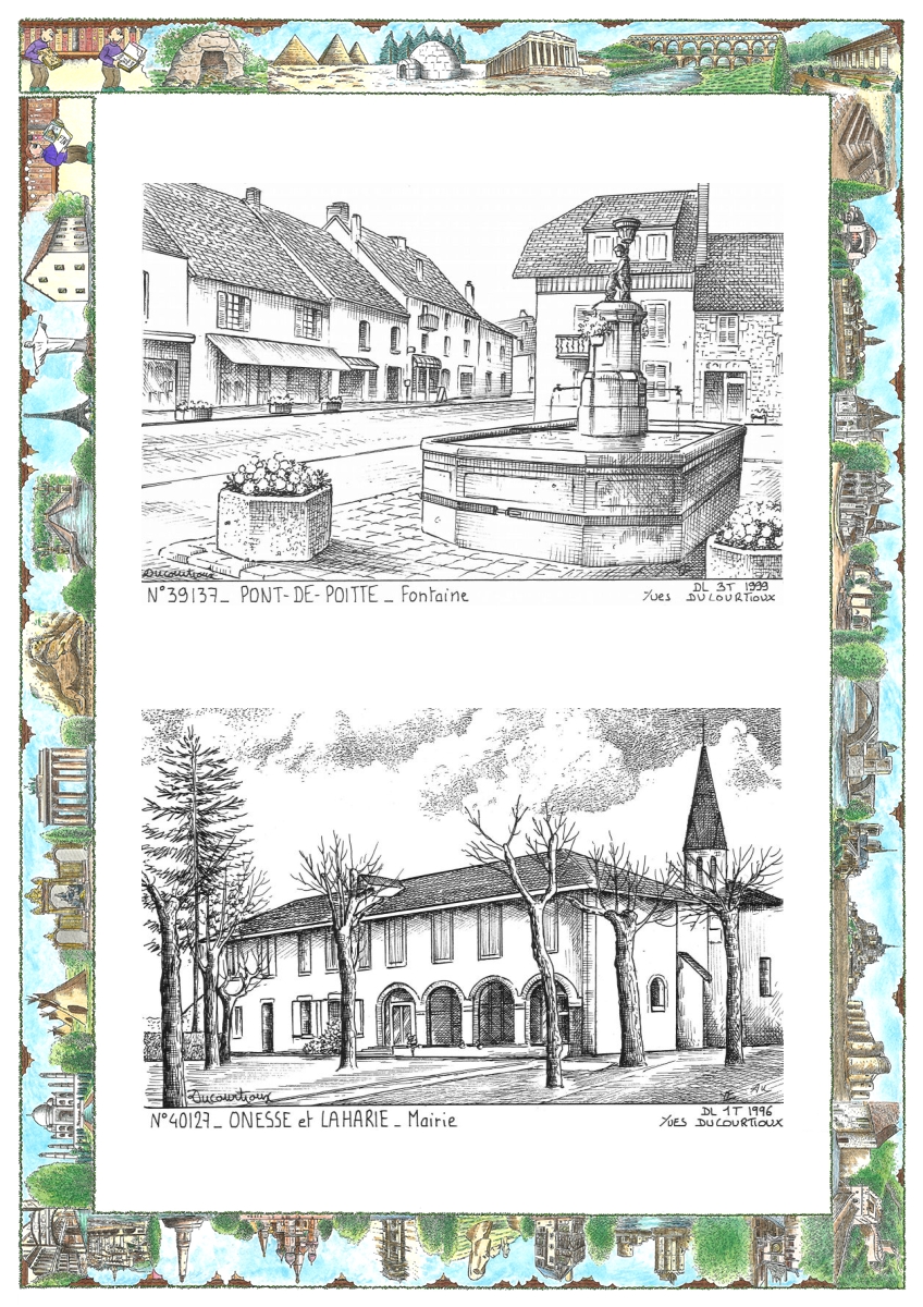 MONOCARTE N 39137-40127 - PONT DE POITTE - fontaine / ONESSE ET LAHARIE - mairie