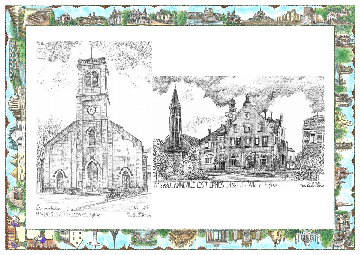 MONOCARTE N 42425-57080 - ST JODARD - église / AMNEVILLE LES THERMES - hôtel de ville et église