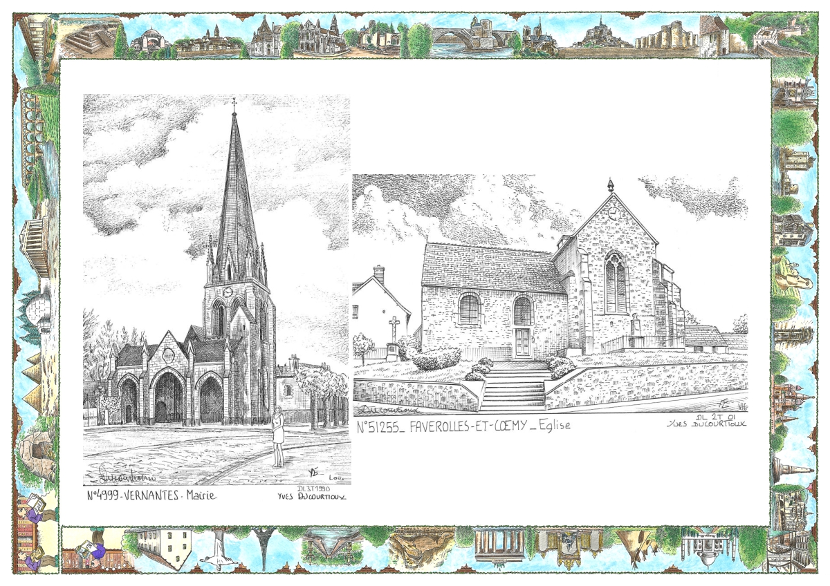 MONOCARTE N 49099-51255 - VERNANTES - mairie / FAVEROLLES ET COEMY - église