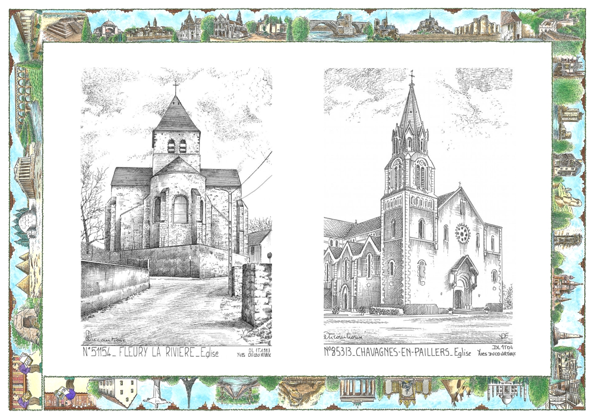 MONOCARTE N 51154-85313 - FLEURY LA RIVIERE - église / CHAVAGNES EN PAILLERS - église