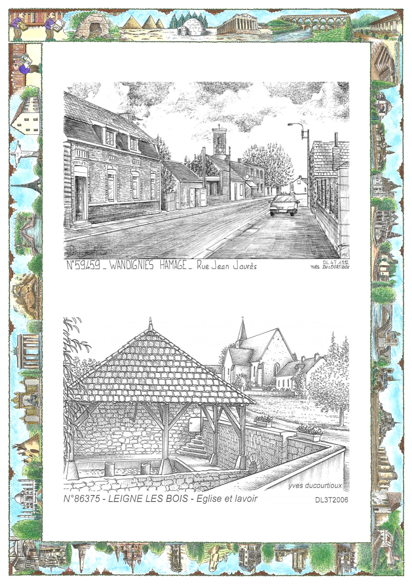 MONOCARTE N 59459-86375 - WANDIGNIES HAMAGE - rue jean jaurès / LEIGNE LES BOIS - église et lavoir