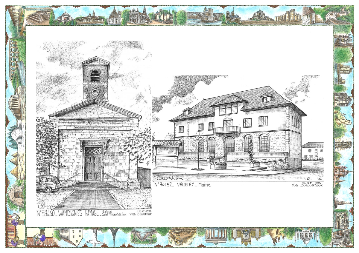 MONOCARTE N 59460-74157 - WANDIGNIES HAMAGE - église st vincent de paul / VALLEIRY - mairie