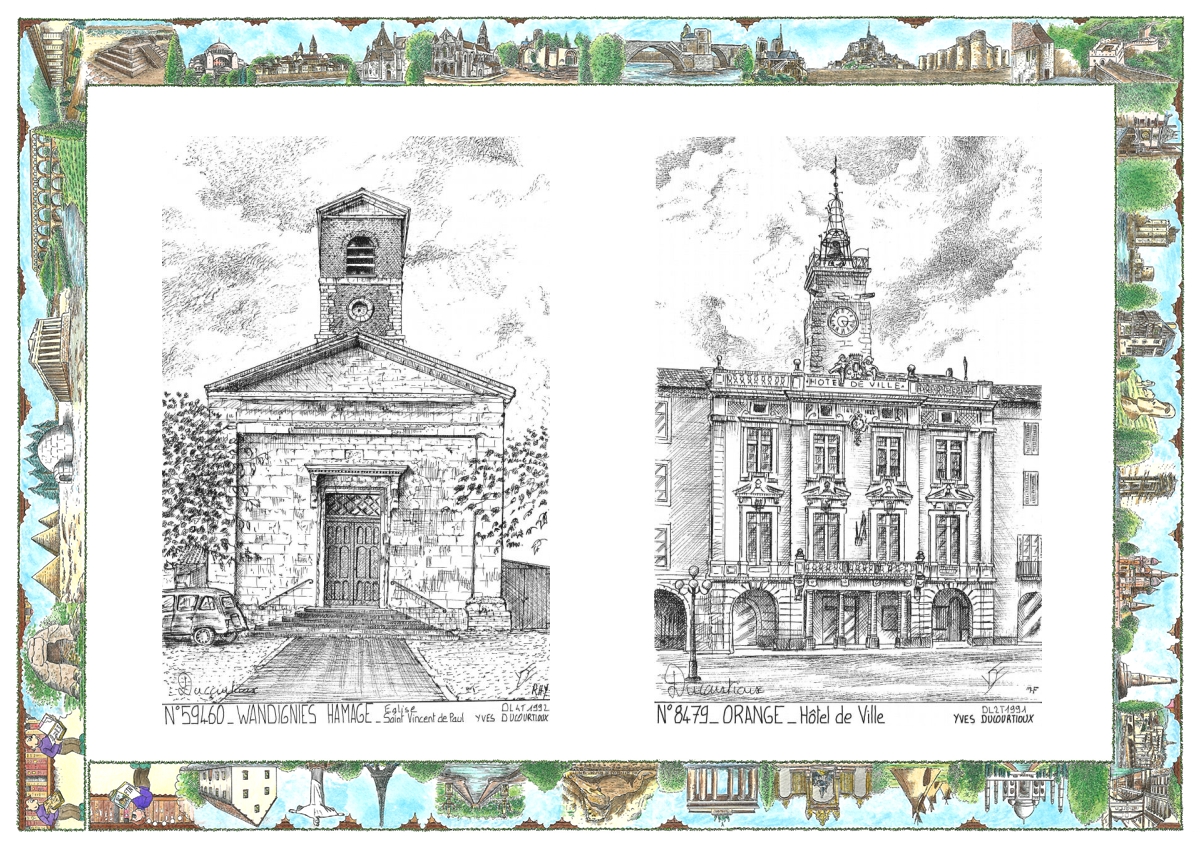 MONOCARTE N 59460-84079 - WANDIGNIES HAMAGE - église st vincent de paul / ORANGE - hôtel de ville