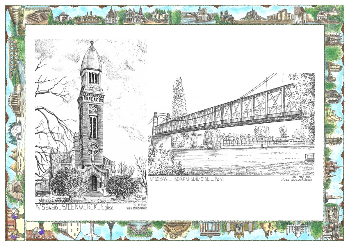 MONOCARTE N 59496-60342 - STEENWERCK - église / BORAN SUR OISE - pont
