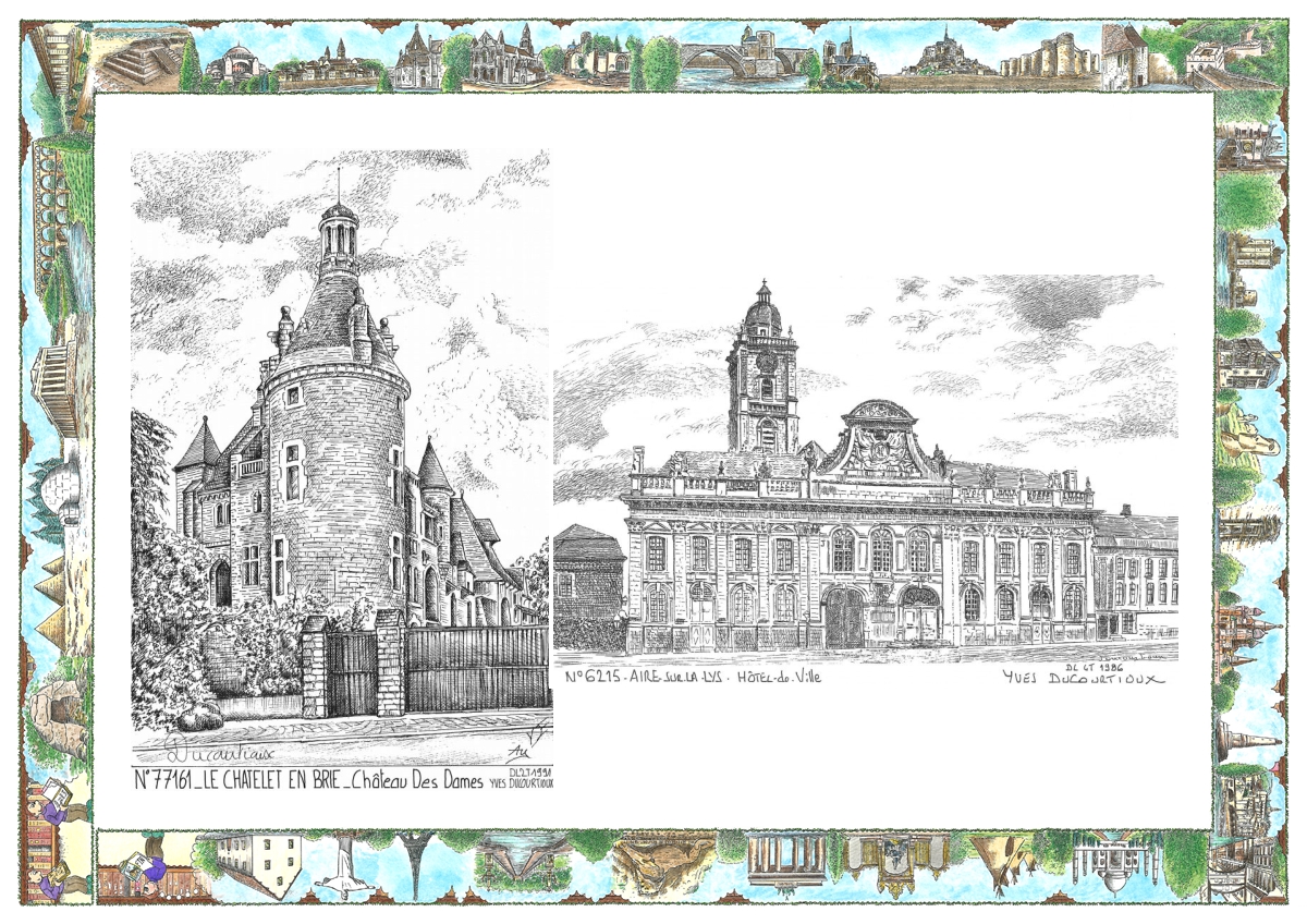 MONOCARTE N 62015-77161 - AIRE SUR LA LYS - hôtel de ville / LE CHATELET EN BRIE - château des dames