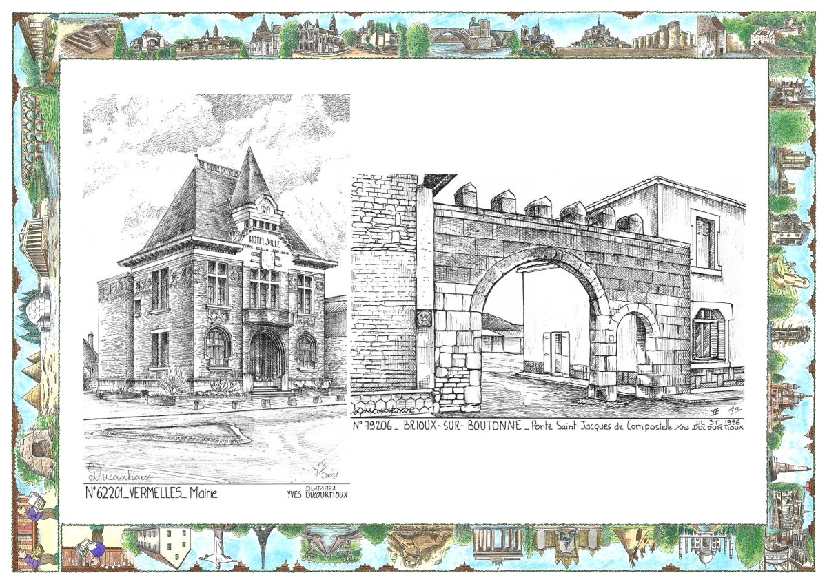 MONOCARTE N 62201-79206 - VERMELLES - mairie / BRIOUX SUR BOUTONNE - porte st jacques de compostell
