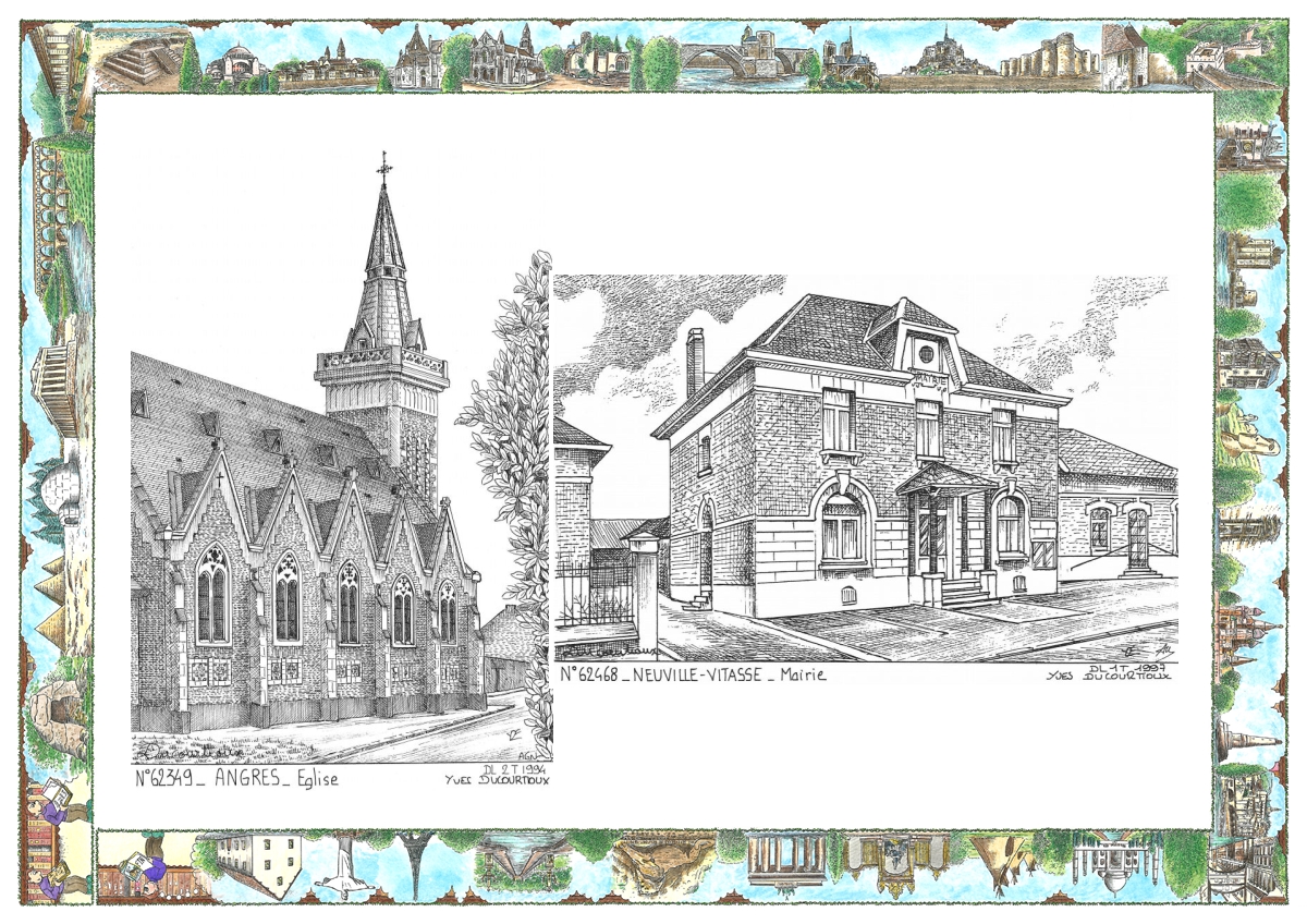 MONOCARTE N 62349-62468 - ANGRES - église / NEUVILLE VITASSE - mairie
