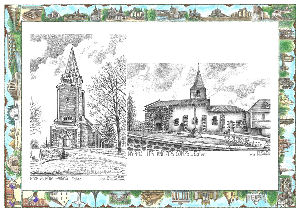 MONOCARTE N 62467-63114 - NEUVILLE VITASSE - église / LES ANCIZES COMPS - église