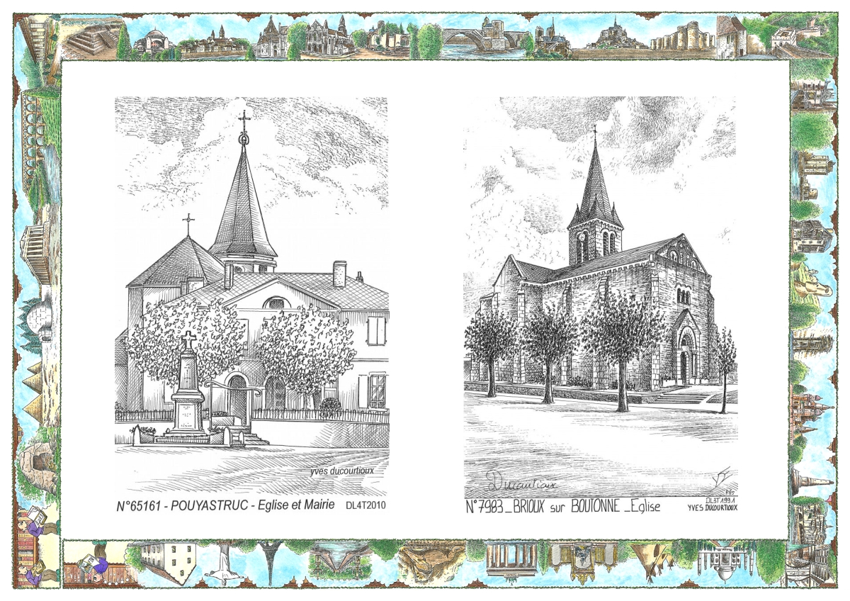 MONOCARTE N 65161-79083 - POUYASTRUC - église et mairie / BRIOUX SUR BOUTONNE - église