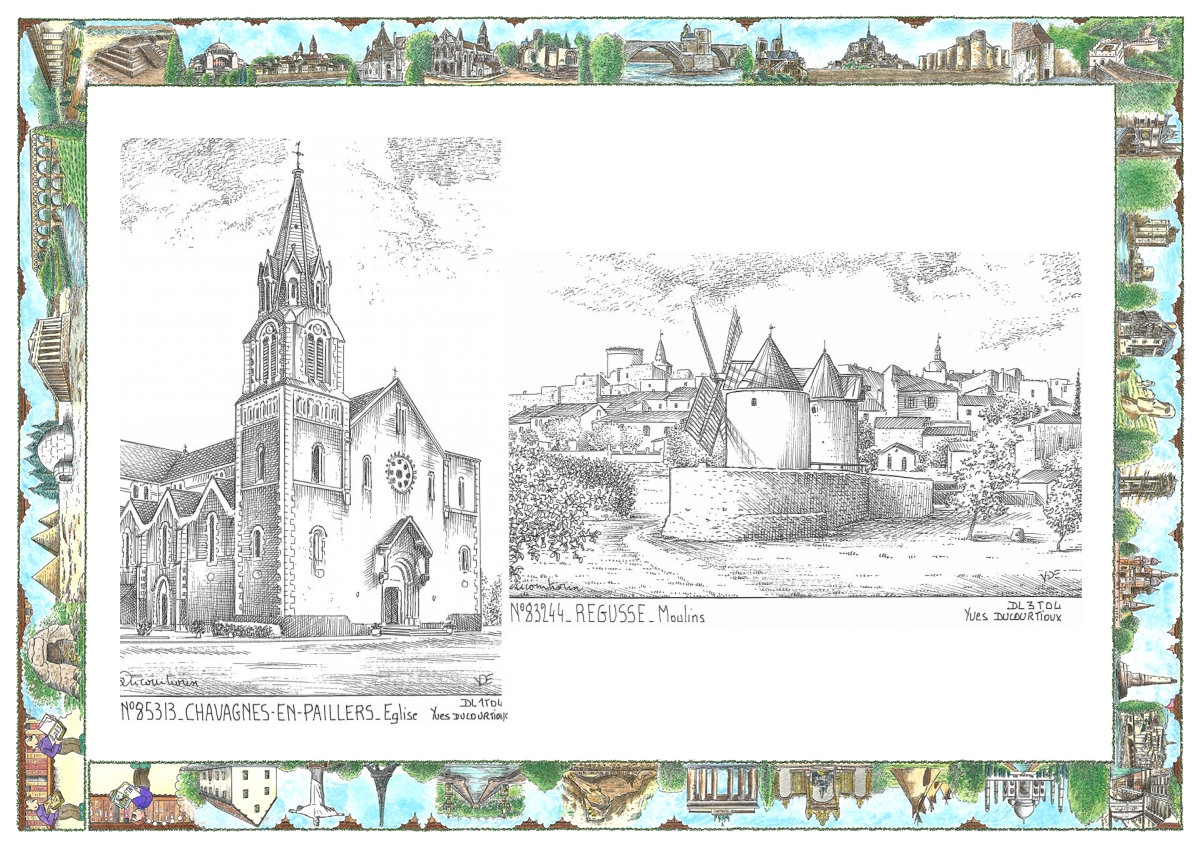 MONOCARTE N 83244-85313 - REGUSSE - moulins / CHAVAGNES EN PAILLERS - église